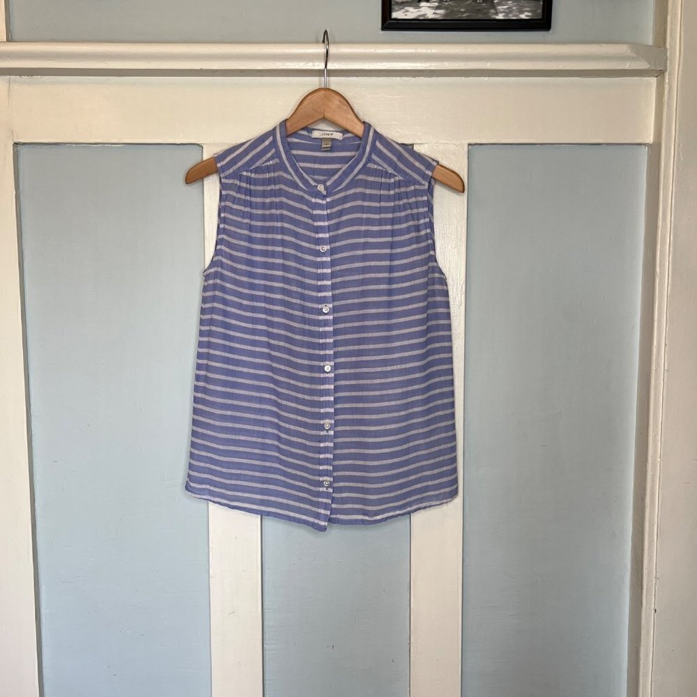 J. Crew Striped Button Front Sleeveless Blouse